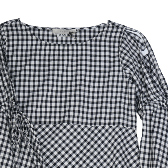Ann Taylor Loft Blouse Women PS Small Petite Black White Gingham Split Sleeves - Picture 2 of 13
